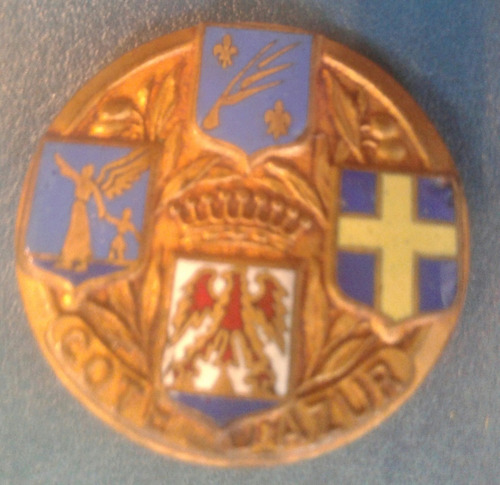 Antiguo Pin Broche Bronce Esmalte Cote D Azur Costa Azul