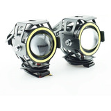 Juego Par Faros Proyector Lupa Cree Led Moto U7 Ojo Angel