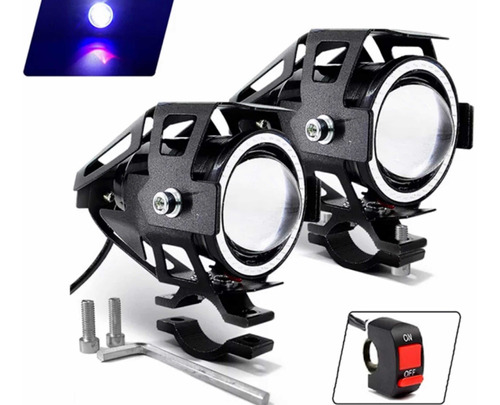 Par Faros U7 Auxiliar Moto Led Zoom + Ojo De Angel + Switch