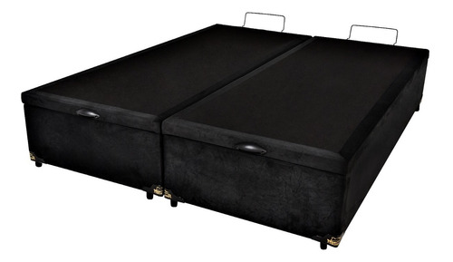 Cama Box Baú King Bipartido Suede Preto, Marrom, Cinza