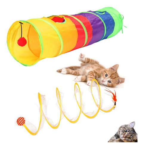 2 Brinquedos Interativos Para Gatos Túnel Grande + Mola Flex