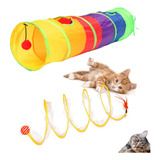 Kit 2 Brinquedo Para Gato Tunel Interativo Bolinha Mola Pet