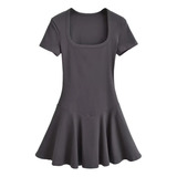 French Retro Square Neck Short Sleeve Dress