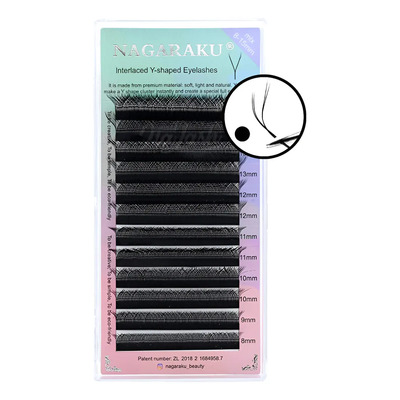 Cílios Y Nagaraku para Extensão, Efeito Volume Fox Eye, Curvatura L 0.07 mm x 8 mm, Preto | Frete grátis