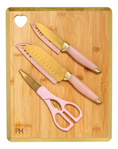 Set 6 Piezas De Paris Hilton Rosa Cuchillo Y Tabla 