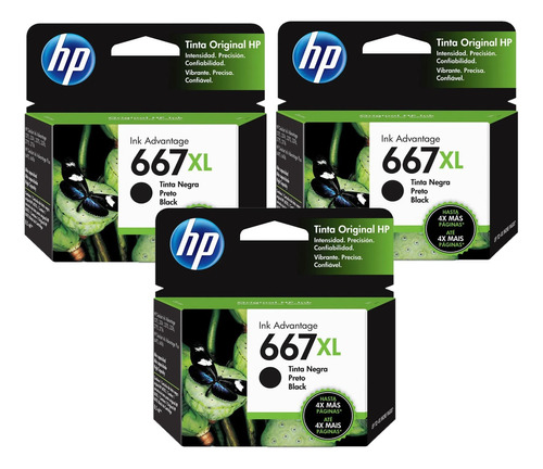 3 Cartucho Hp 667 667xl Deskjet 2776 2376 6476 Preto