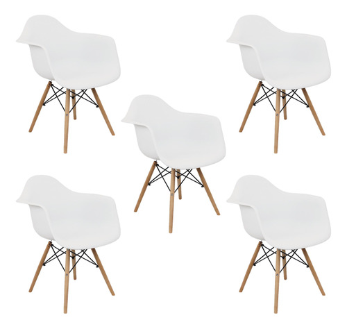 Kit 5 Cadeiras Charles Eames Eiffel Design Wood Com Braços