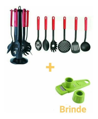 Kit Utensílio De Cozinha C/7 Pçs  Vermelho + Brinde