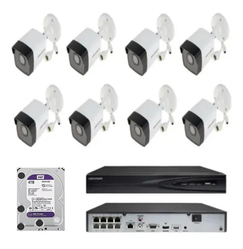 Nvr 08 Canais Hikvision Poe + 08 Cameras Ip Poe Full + Hd 4t
