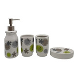 Set De Baño Dispenser Jabonera Vaso Portacepillos Ceramica