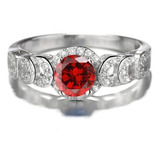 Anillo Plata 925 Mujer Circones Rojo Blanco Diseño Moderno