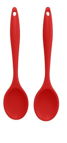 2 Colheres De Arroz Silicone Maciço Não Riscam Panelas Cabo Vermelho