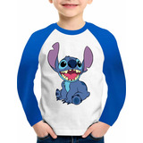 Camiseta Camisa Lilo Stitch Coração Angel Manga Longa #2