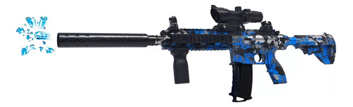 Brinquedo Rifle Arminha M416 De Munições Bolinhas De Gel Elétrica Cor Azul Camuflada