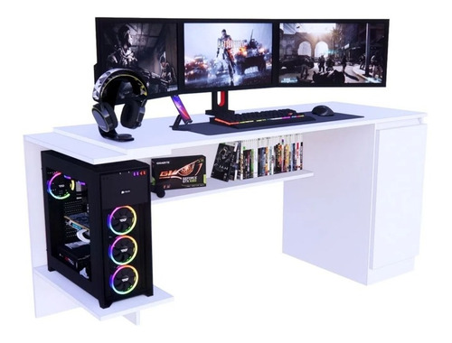 Escritorio Blanco Gamer Con Luz Led Rgb