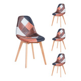 Pack 4 Silla Eames Dsw Patchwork Vintage Tela Café