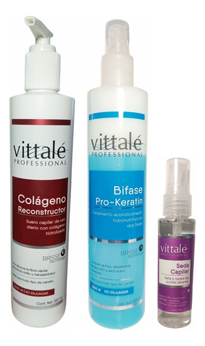 Vittale Kit Colágeno+ Bifásico+ Seda - Hidratación Capilar