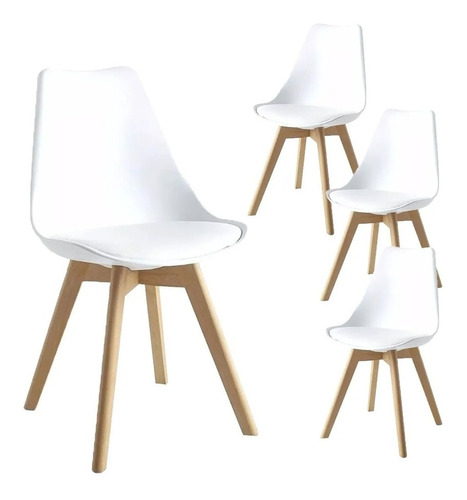 Silla X4 Sillon Eames Tulip Base Madera Con Almohadon