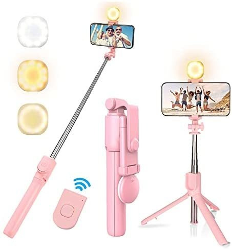 Selfie Stick Mqouny Con Luz Y Tripie Para Celular -rosa