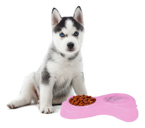 Comedero Doble Para Perros Y Gatos Plato Alimento Mascotas Color Rosa