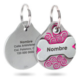 Placa Perro Personalizada Hueso Tag Acero Inoxidable Premium Color Fucsia