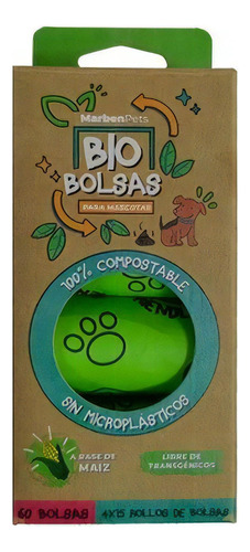 Bolsas Biodegradables Para Mascotas Repuestos 4 Rollos/60 Un