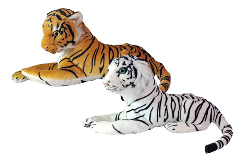 Kit 2 Tigre De Bengala Pelúcia Deitada Cabeça Durinha 45cms