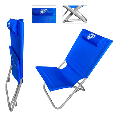 Silla Reposera Plegable Camping Jardin Playa Reforzada Sear Color Azul