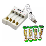 Cargador Universal Usb + 4 Pilas Aa Recargables Combo Aa X4