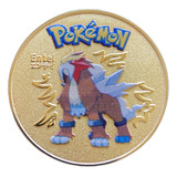 Moeda Pokemon Comemorativa Entei Dourada