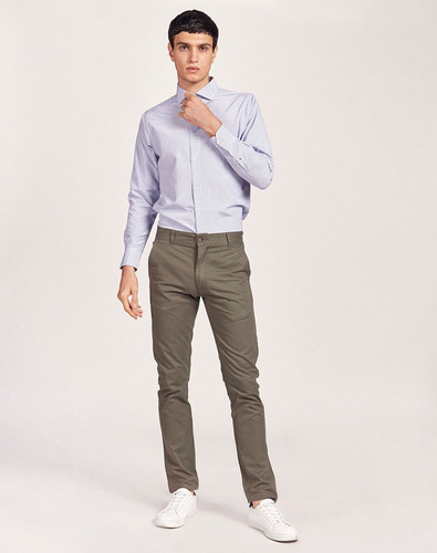 Pantalón Chino Praga, De Gabardina, Clásico, Verde, Equus