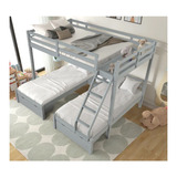 Litera Selena Barnizado En Gris Litera Cama Bases De 1pz