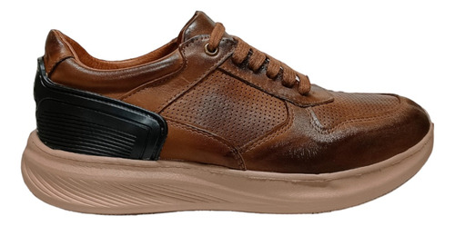 Liquida Zapatilla Hombre Cuero Marron Patinado Base Goma C C