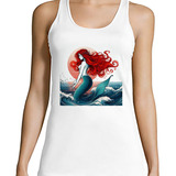 Musculosa Mujer Sirena Con Fondo De Sol En El Mar Arte