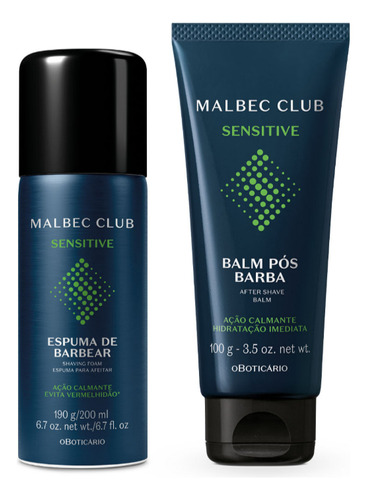 Malbec Club Sensitive: Espuma De Barbear 190g+balm Pos Barba