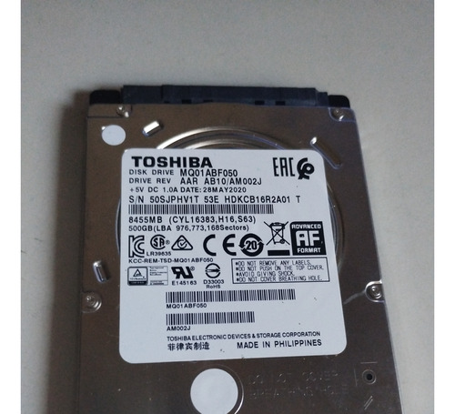 Disco Rígido De Notebook Toshiba De 500 Gb
