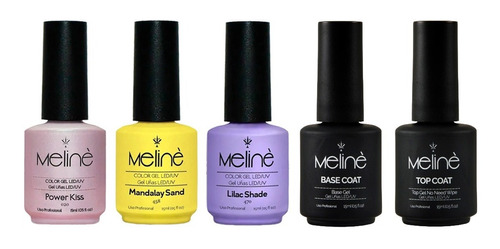 Kit X3 Esmaltes Color Meliné Gel On-off + 1 Base +1 Top Coat