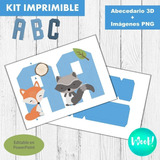 Kit Imprimible Letras 3d Animales Bosque Encantado Celeste