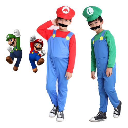 Disfraz Mario Bross O Luigi Niño Halloween Cosplay Fiesta Con Sombrero Y Barba Superheroe Juegos Super Mario Rendimiento Vestidos Navidad Mascarada