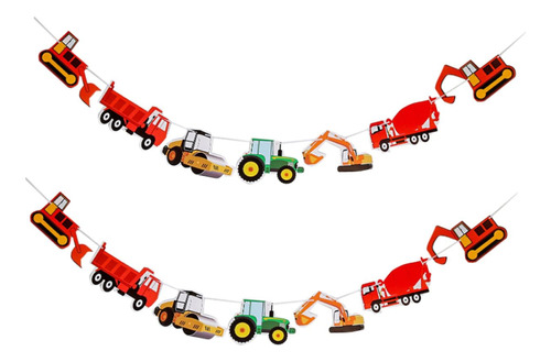 2x Letrero Cumpleaños Fiesta Vehículos Construcción Tractor