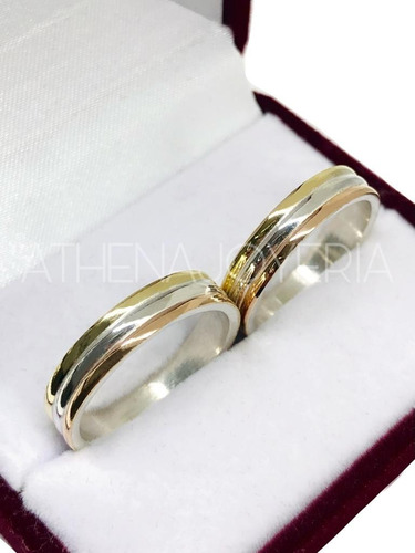 Alianzas Compromiso Tricolor Plata 925 Oro 18k Grabadas