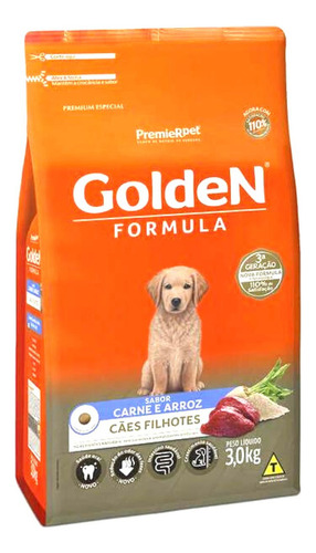 Ração Golden Premier Filhote Cães Sabor Carne E Arroz 3 Kg 