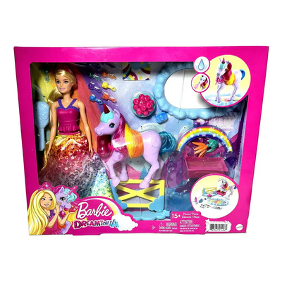 Set de muñecas Barbie para niña, princesa rubia y bebé, miniunicornio con accesorios, unicornio bebe agua y orina, el lago cambia de color, arcoíris, Dreamtopia, Mattel Toys | Meses sin interés