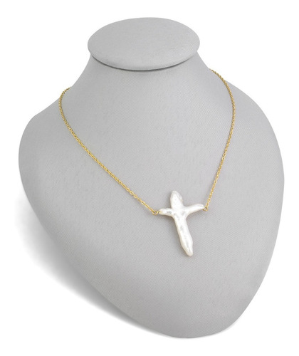 Collar Perlas Cultivadas Cruz Mujer Cadena Oro Golfi Regalo
