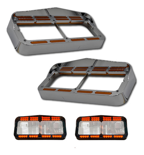 Par Bisel Cromado Con 32 Luz Led Ambar Para Kenworth T800