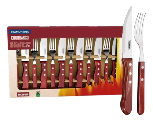 Set Cubiertos Tramontina Churrasco Polywood Jumbo Asado X12