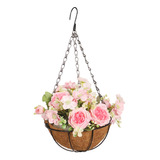 Cesta De Flores De Peonía Artificial Para Balcón, Rosa