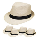 Sombrero Panama X 5 Con Tira Negra Gorro Panameño Cotillon Color Natural