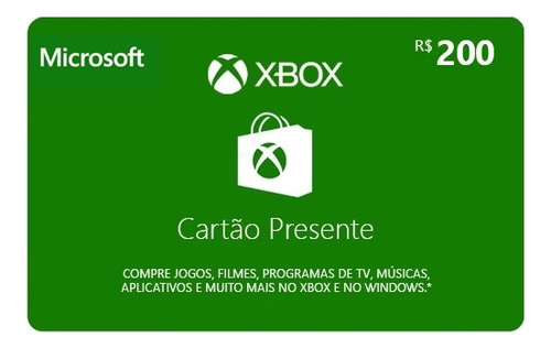 Cartão Presente Pré Pago Xbox Live R$ 200 Reais Gift Card