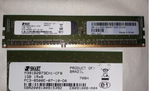 Memória Smart 1gb Ddr3 Mod Pc3-8500e-07-10-b0 Fotos Reais 